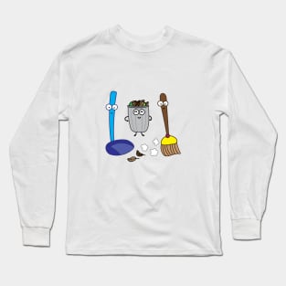 cute broom dustpan and trash bin Long Sleeve T-Shirt